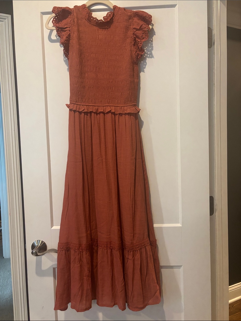 Girls Rust Maxi Dress with Ruffle Sleeves